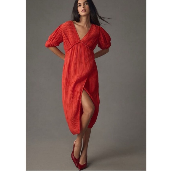 By Anthropologie NWT V-Neck Pleated Slim Midi Dress - Picture 1 of 8